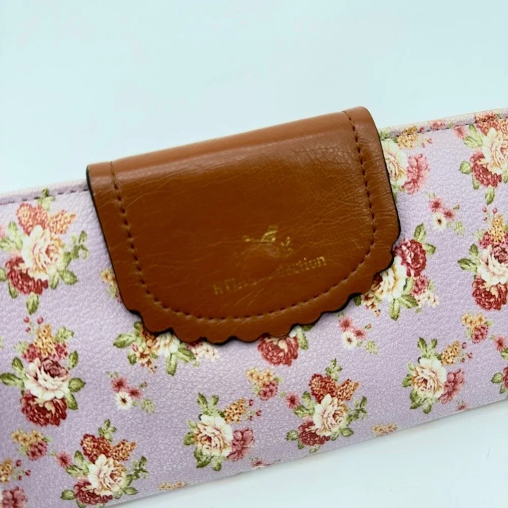 ETIAL Collection‎ Wallet Floral Print Scalloped Snap Zipper Purple Cottage Core